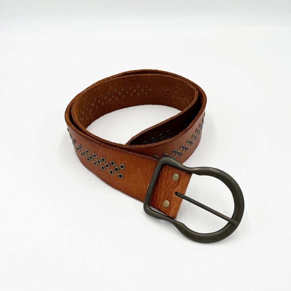 Olga Santini Tan Leather Belt With Metal Grommets Size Medium